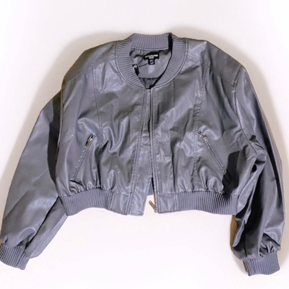 New PLT $105 Petite Grey Oversized Bomber Jacket - 10P - Picture 5 of 5
